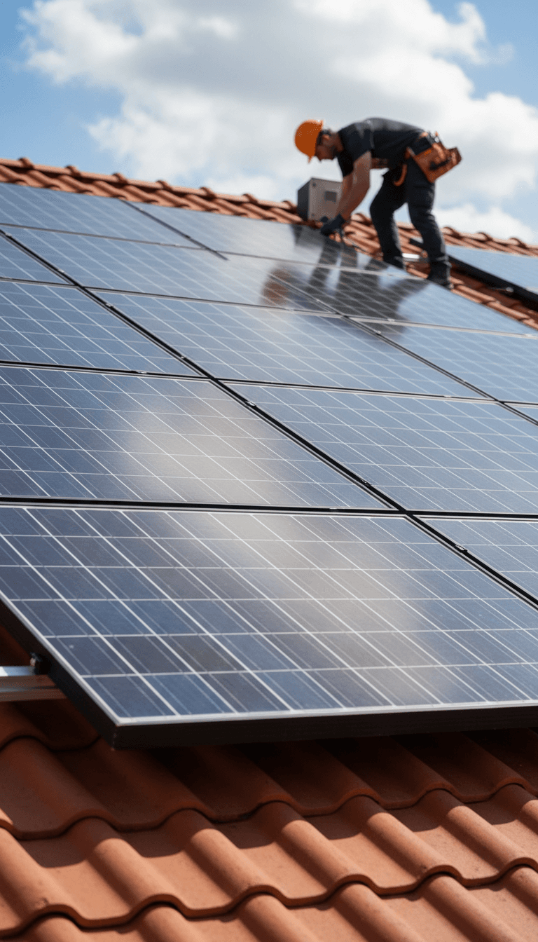 Clean solar panels on a roof after professional service