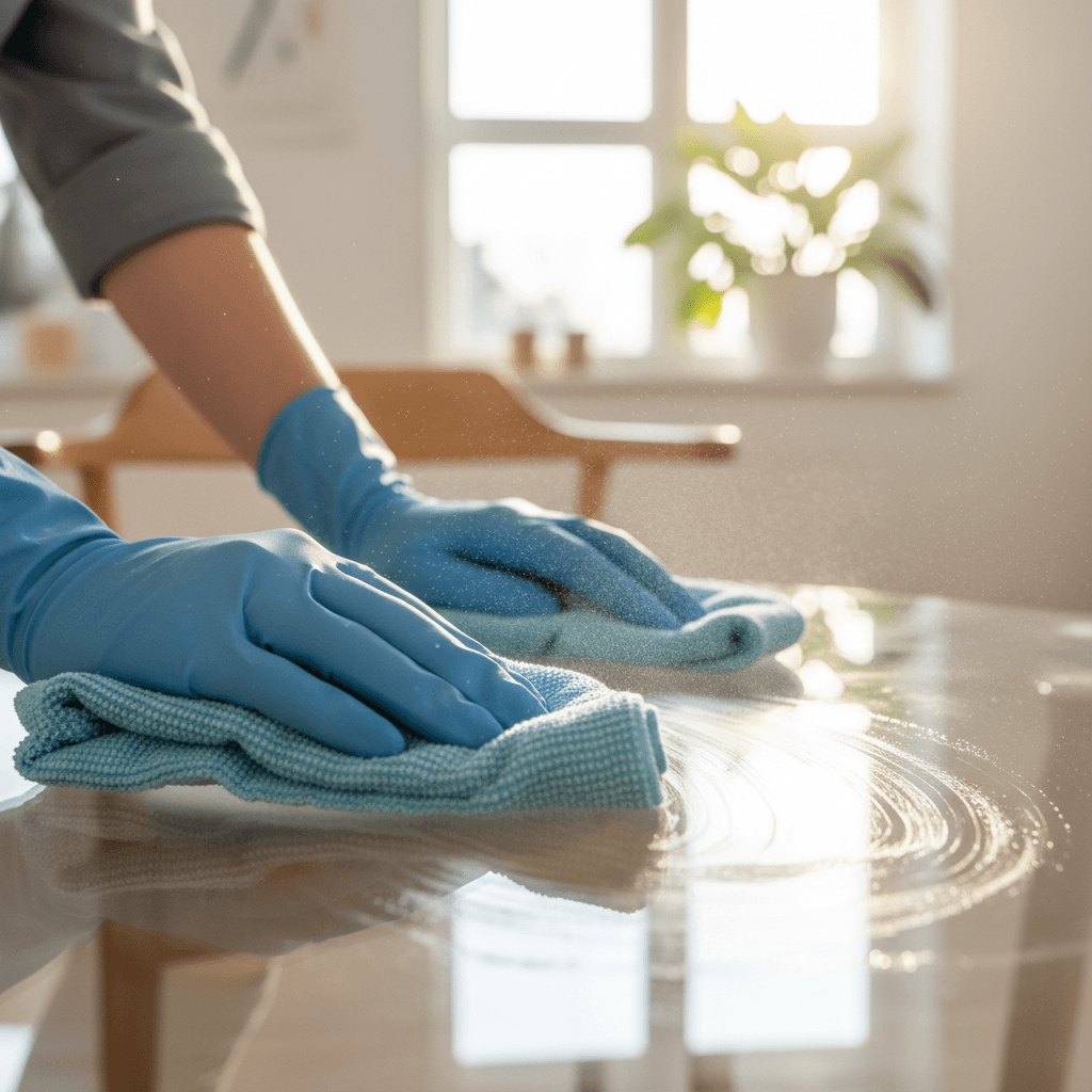 Professional cleaner scrubbing the interior of a water tank with a long brush