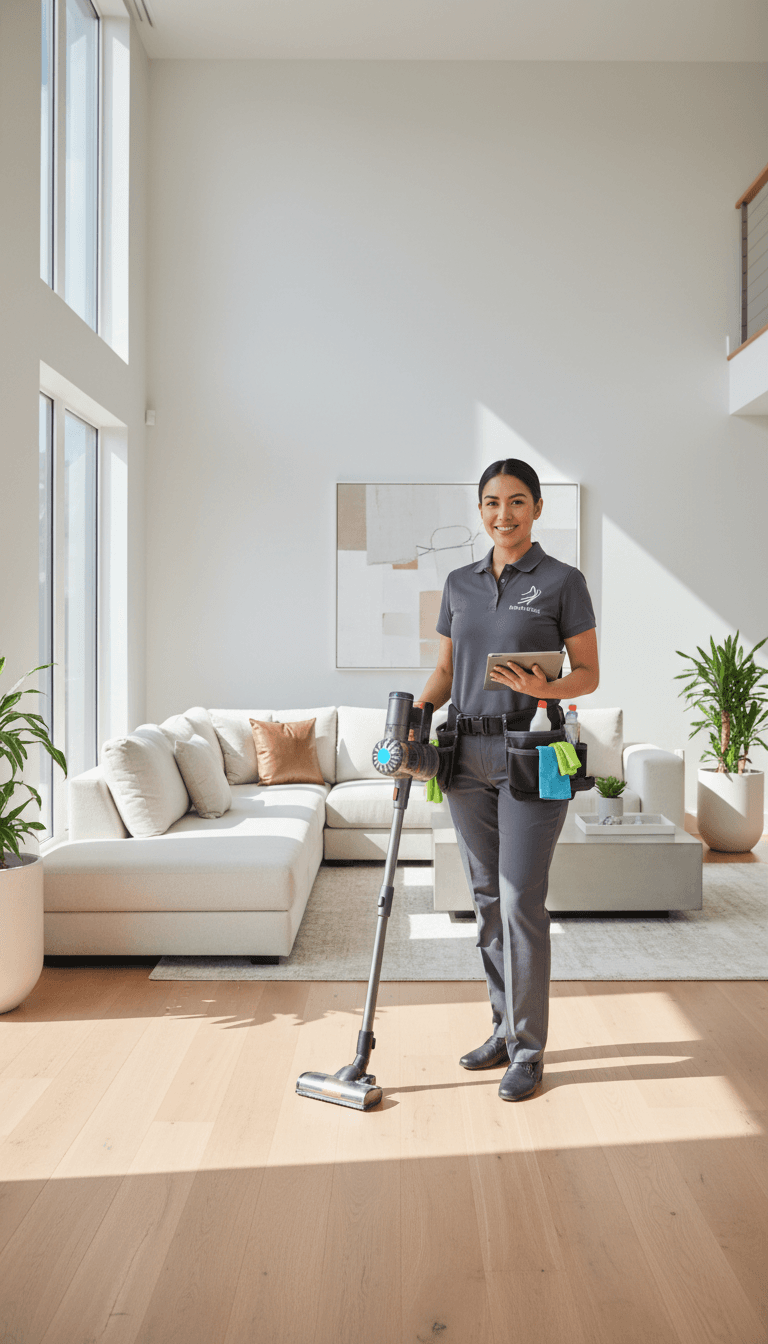 Satisfied homeowner shaking hands with a professional cleaner after water tank service